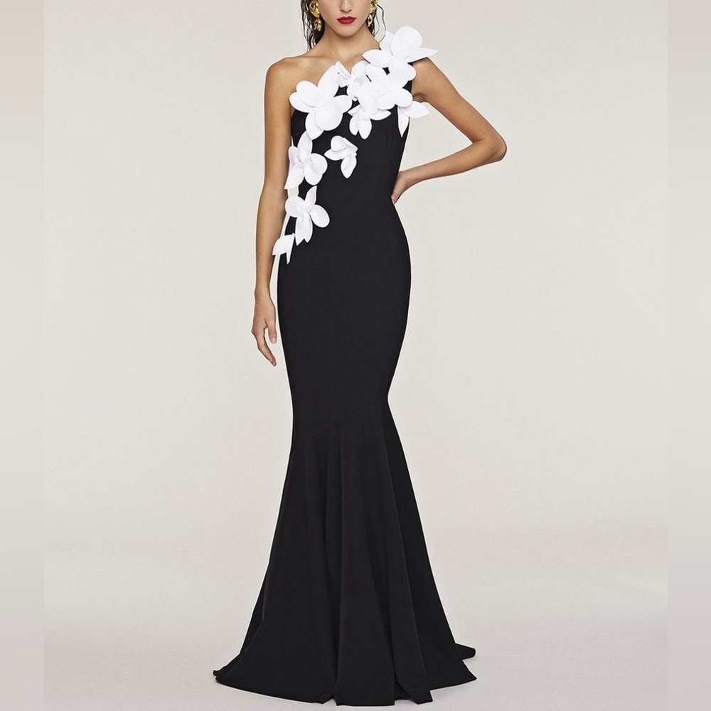 Frascara Black and White Floral Gown